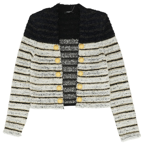 Balmain Side to Side Striped Metallic Tweed Jacket